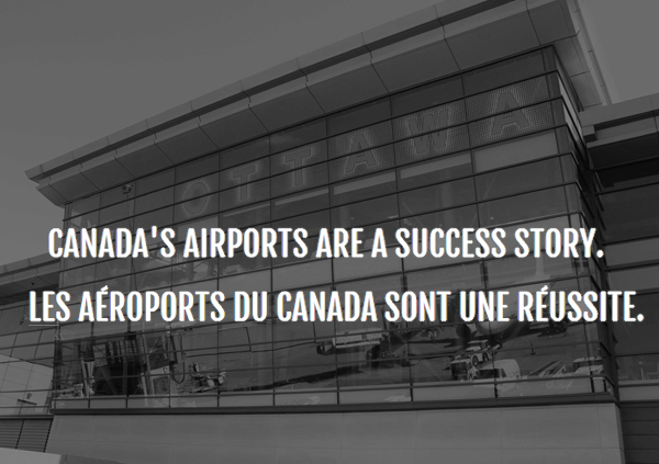 Photo of YOW terminal; Text: Canada's Airports are a Success Story