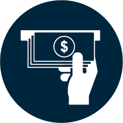 illustration d'une main qui prend de l'argent en billets d'une distributrice