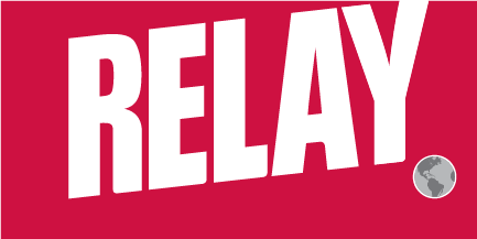 logo: texte 'RELAY' en blanc sur arrière-plan rouge