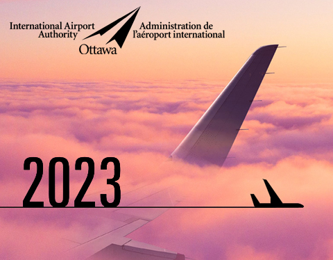 Ciel rose/violet avec superposition du logo de l'Administration et de « 2023 ».