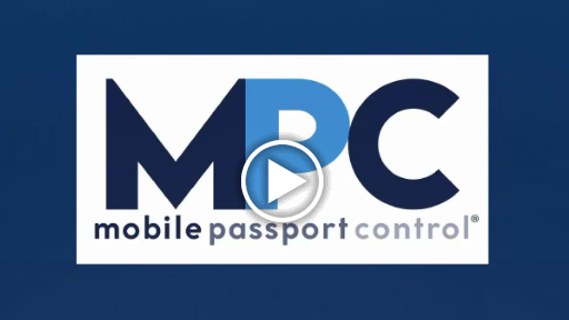 Blue image with letters 'MPC' and words Mobile Passport Control 